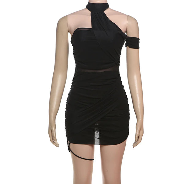 Blair Ruched Mesh Halter Bodycon Mini Dress