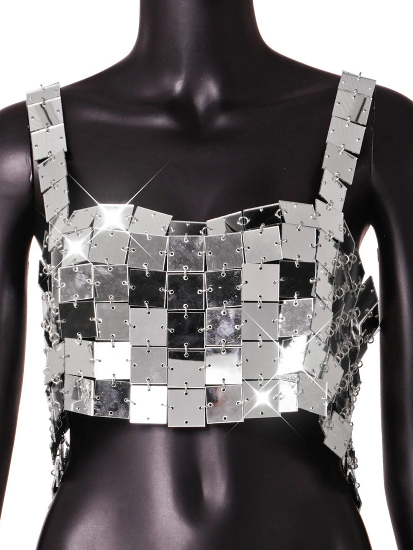 Sexy halter Metal sequin crop top women summer glitter beach club party tank top y2k streetwear womens tops hotwife rave outfits