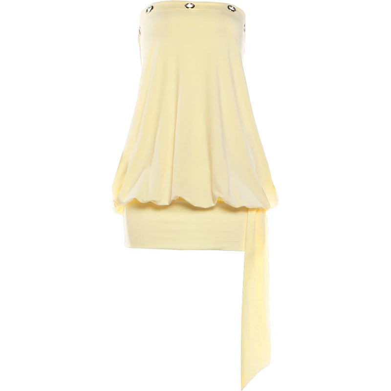 Nibber Hollow Dress Women Tassel Backless Sleeveless Folds Elasticity Summer Chic Beach Party Simple Sexy Midnight Mini Bodycon