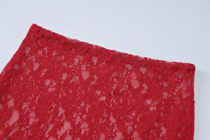 Valentina Red Lace Long-Sleeve Maxi Skirt Set Two-piece