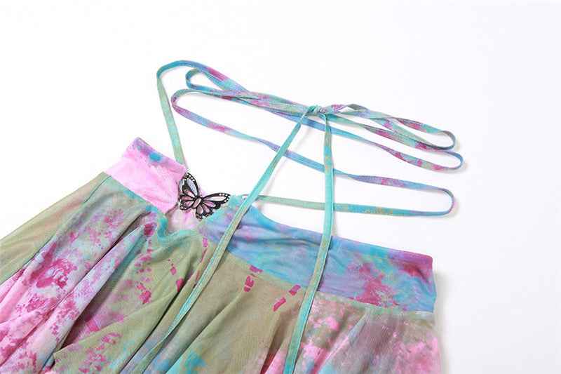 Gwynedd Y2K Ruffle Tie-Dye Crop Top & Wrap Mini Skirt Set