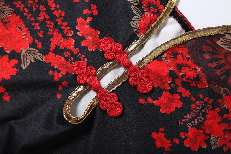 Wanda Red Floral Halter Plunge Cut-Out Bodycon Mini Dress