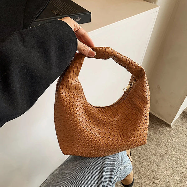 Henrietta Woven Faux-Leather Top-Handle Hobo Bag