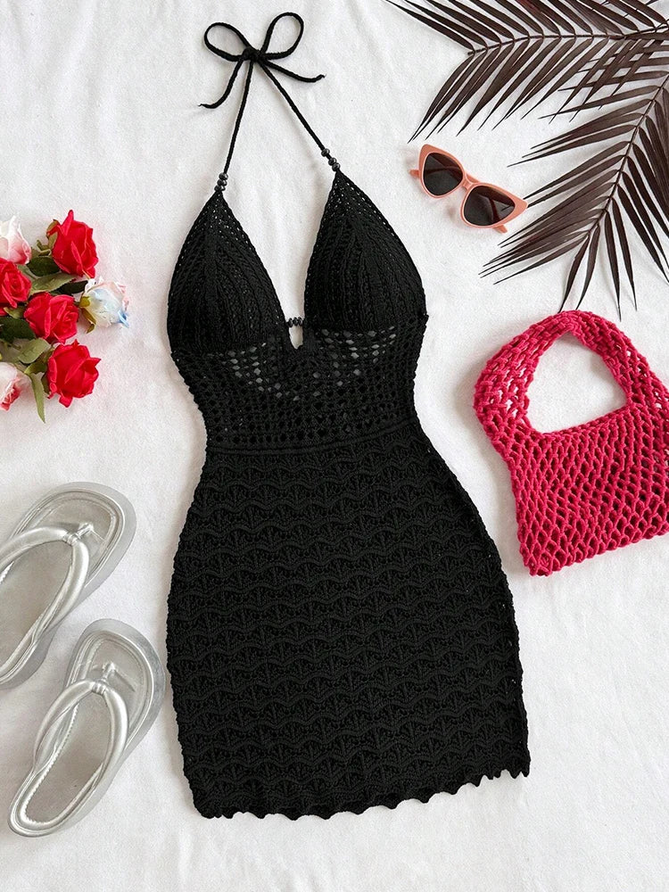 Lisette Beaded Cutout Knit Mini Dress