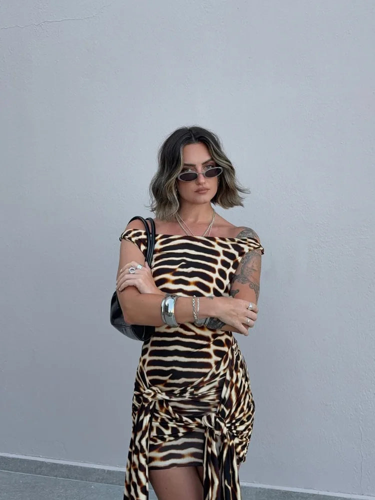 Zara Leopard Off-Shoulder Bodycon Midi Dress