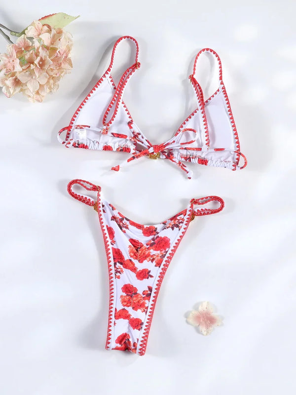 Marisa Red Floral String Bikini & Mesh Cover-Up Dress Collection