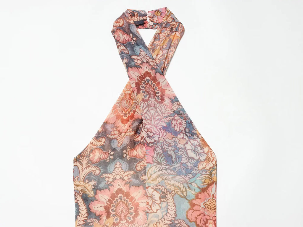 Solana Printed Halter Asymmetric Maxi Dress