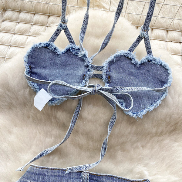 Sable Halter Denim Top & Shorts Two-piece
