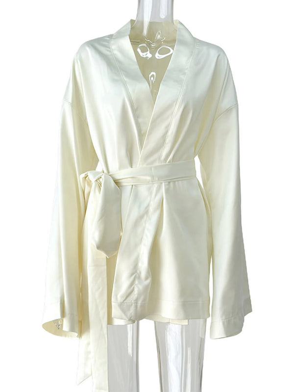 Dahlia Satin Sash Long-Sleeve Mini Dress