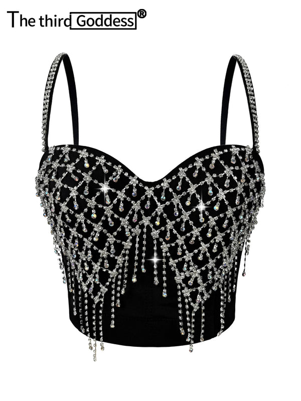 Sexy halter rhinestone corset crop top women summer nightclub party tank tops woman 2026 y2k clothes bra top hotwife street wear