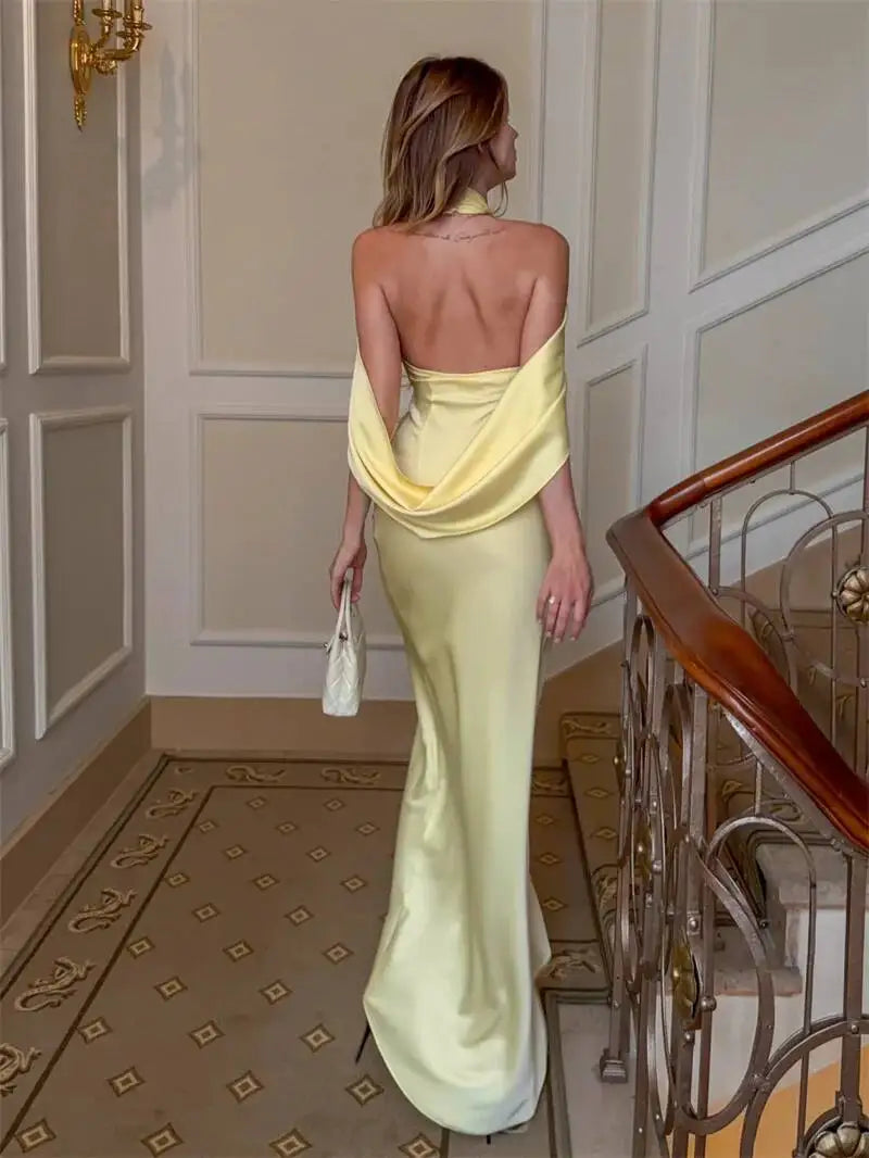 Naomi Satin Halter Backless Maxi Dress