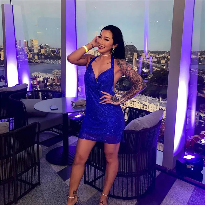 Evangeline Rhinestone Backless Bodycon Mini Dress