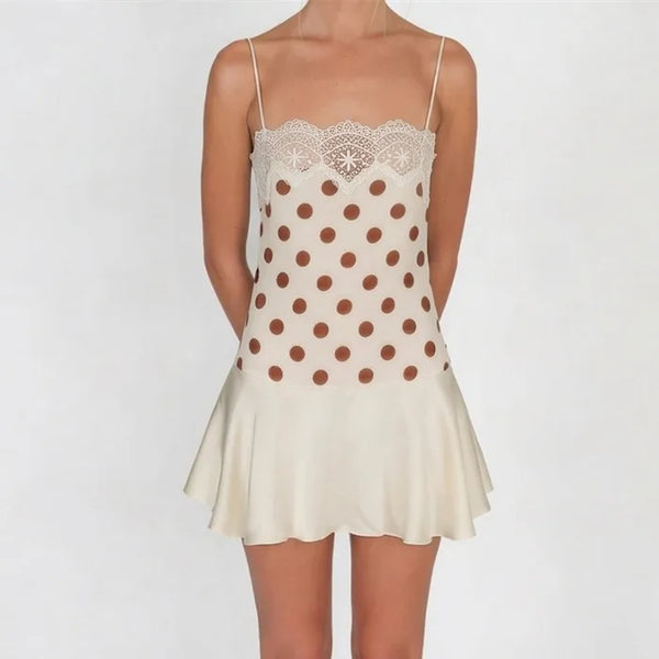 Eulalia Polka-Dot Lace-Trim Ruffle Mini Dress
