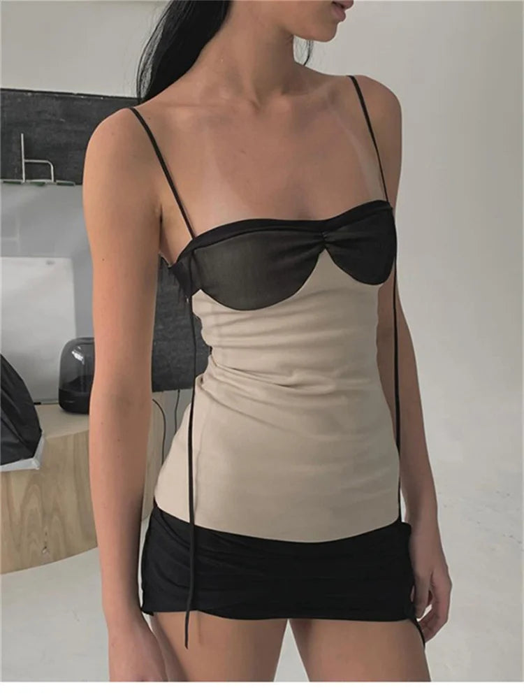 Kalliope Contrast Bandeau Patchwork Asymmetric Cami Mini Dress