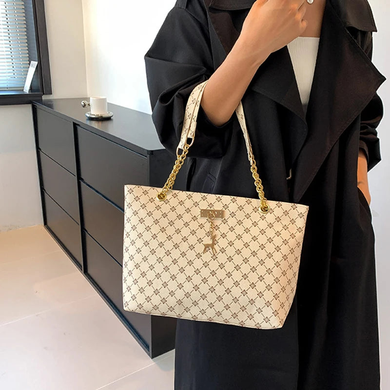 Margaux Monogram-Print Faux-Leather Chain Tote Bag