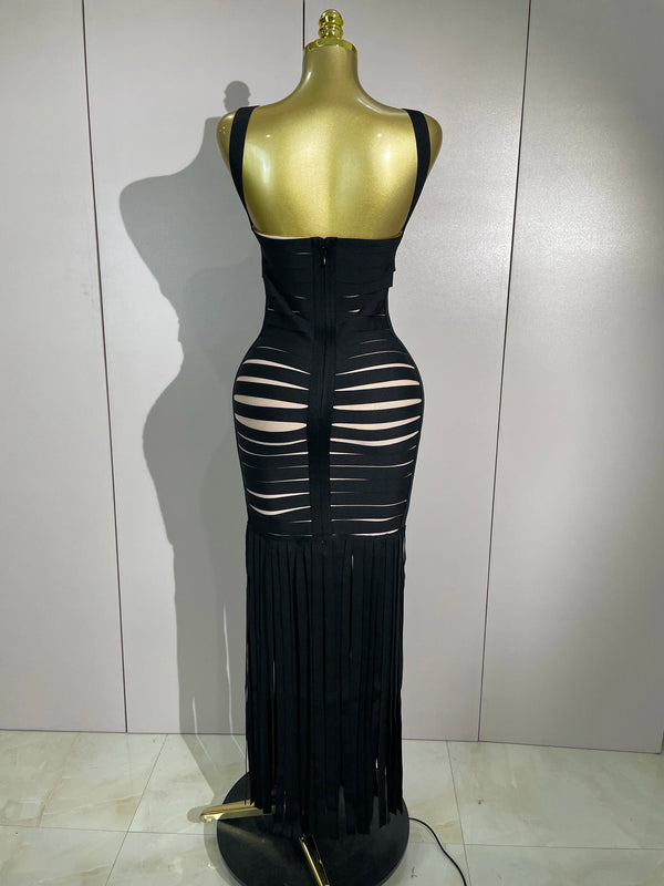 Francesca Tassel Halter Bandage Midi Dress