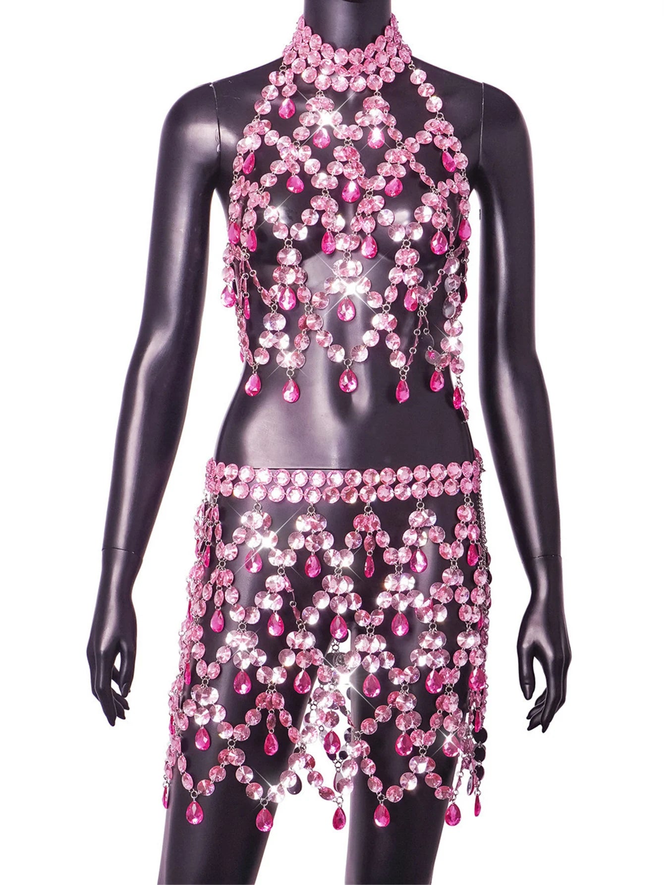 Seraphina Sheer Metal-Rhinestone Bodycon Mini Dress