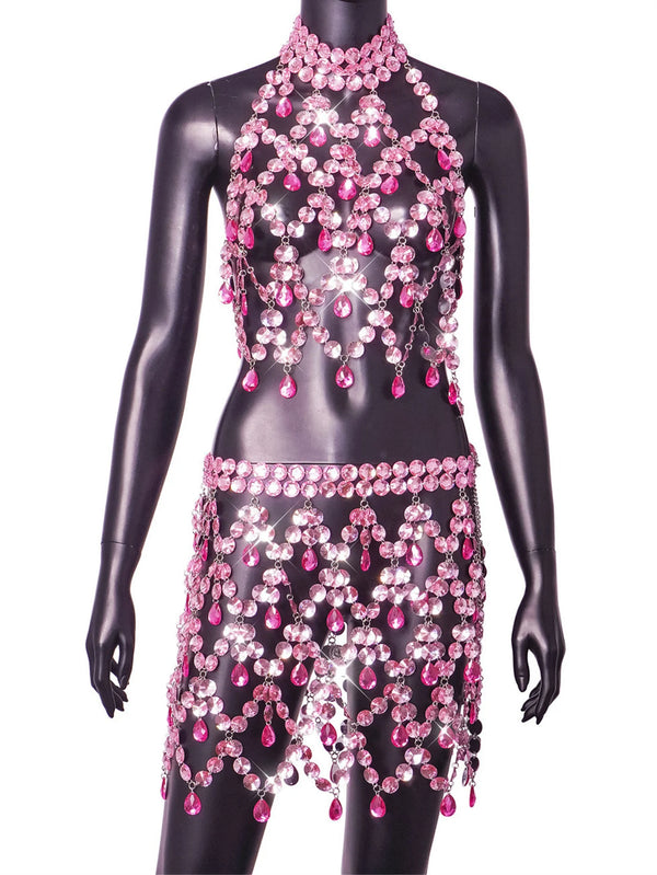 Seraphina Sheer Metal-Rhinestone Bodycon Mini Dress