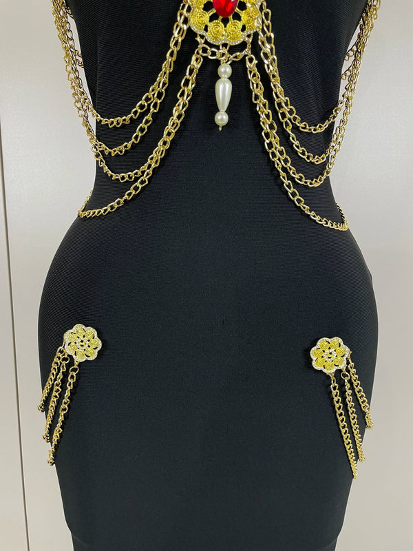 Kassandra Chain-Strap Split Bandage Maxi Dress