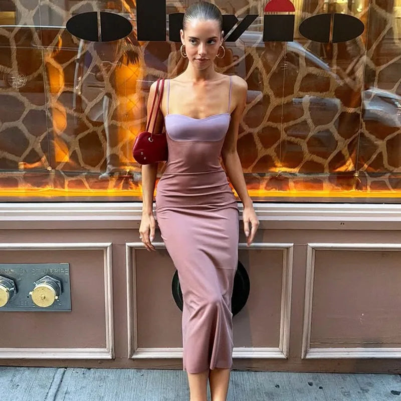 Lavendra Contrast Bust Cami Backless Bodycon Maxi Dress