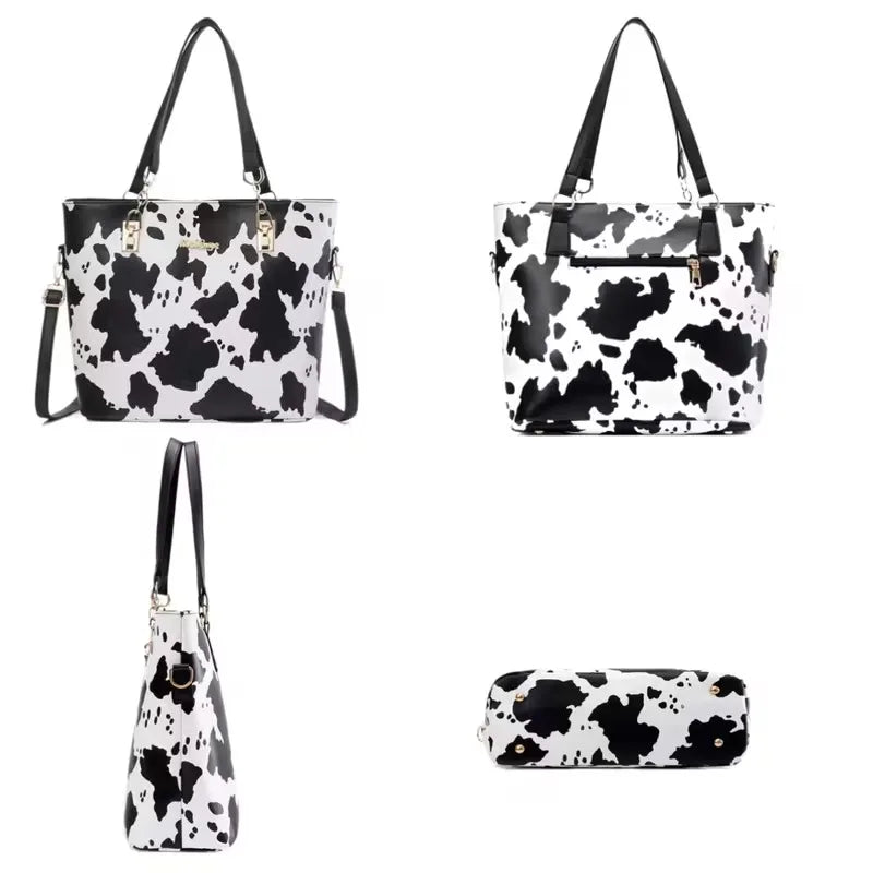 6-piece PU Fashion Cow-pattern Tote Bag Set, Including Women's Shoulder Bags, Crossbody Bags and Anti-wrinkle Handbags