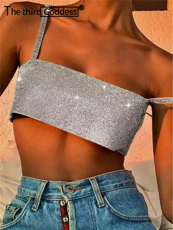 Celestia Multi-Color Rhinestone Halter Crop Top