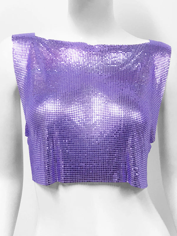 Yvette Metal-Sequin Cropped Tank Top One-piece