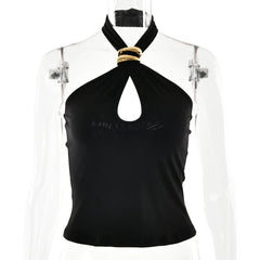 Liora Black Gold Buckle Cutout Halter One-piece