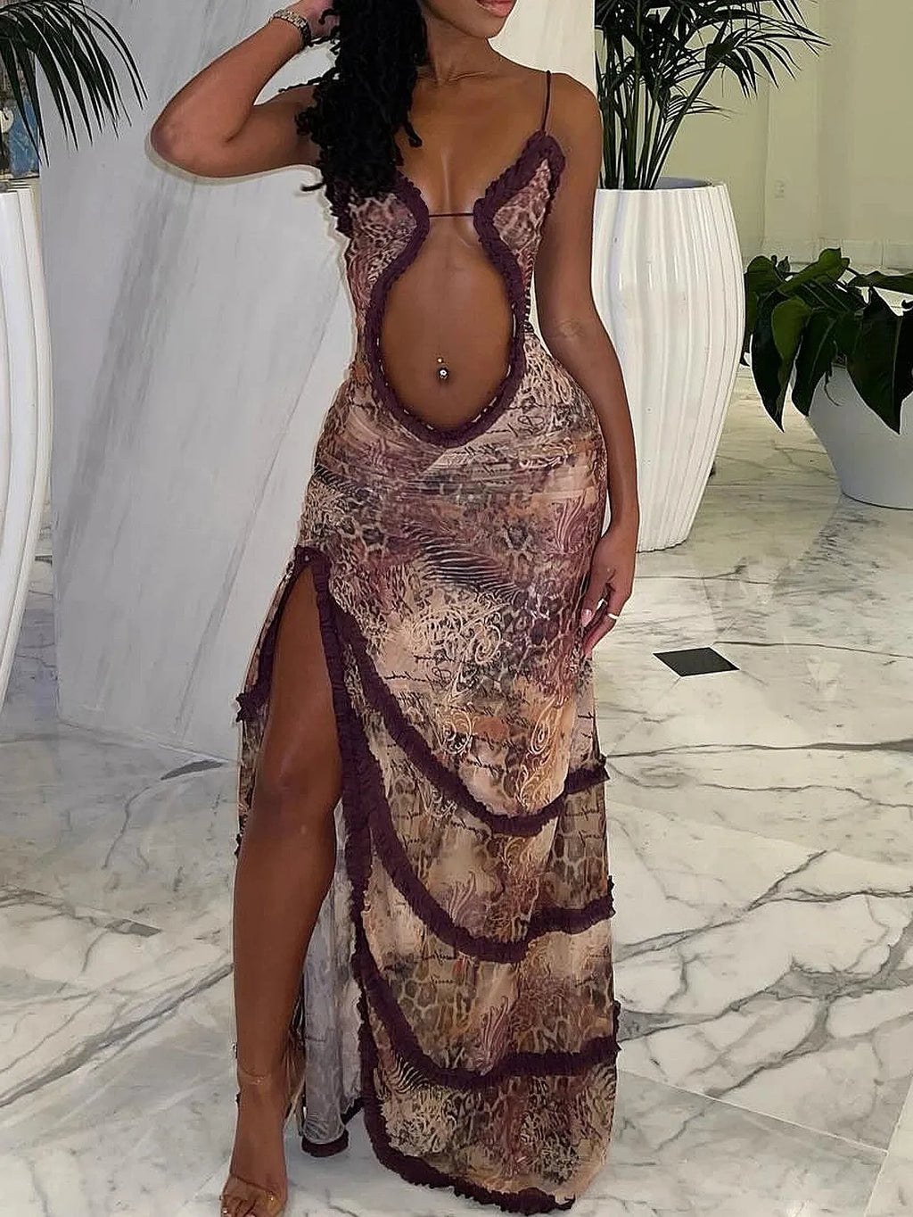 Milena Printed Backless Slip Maxi Dress
