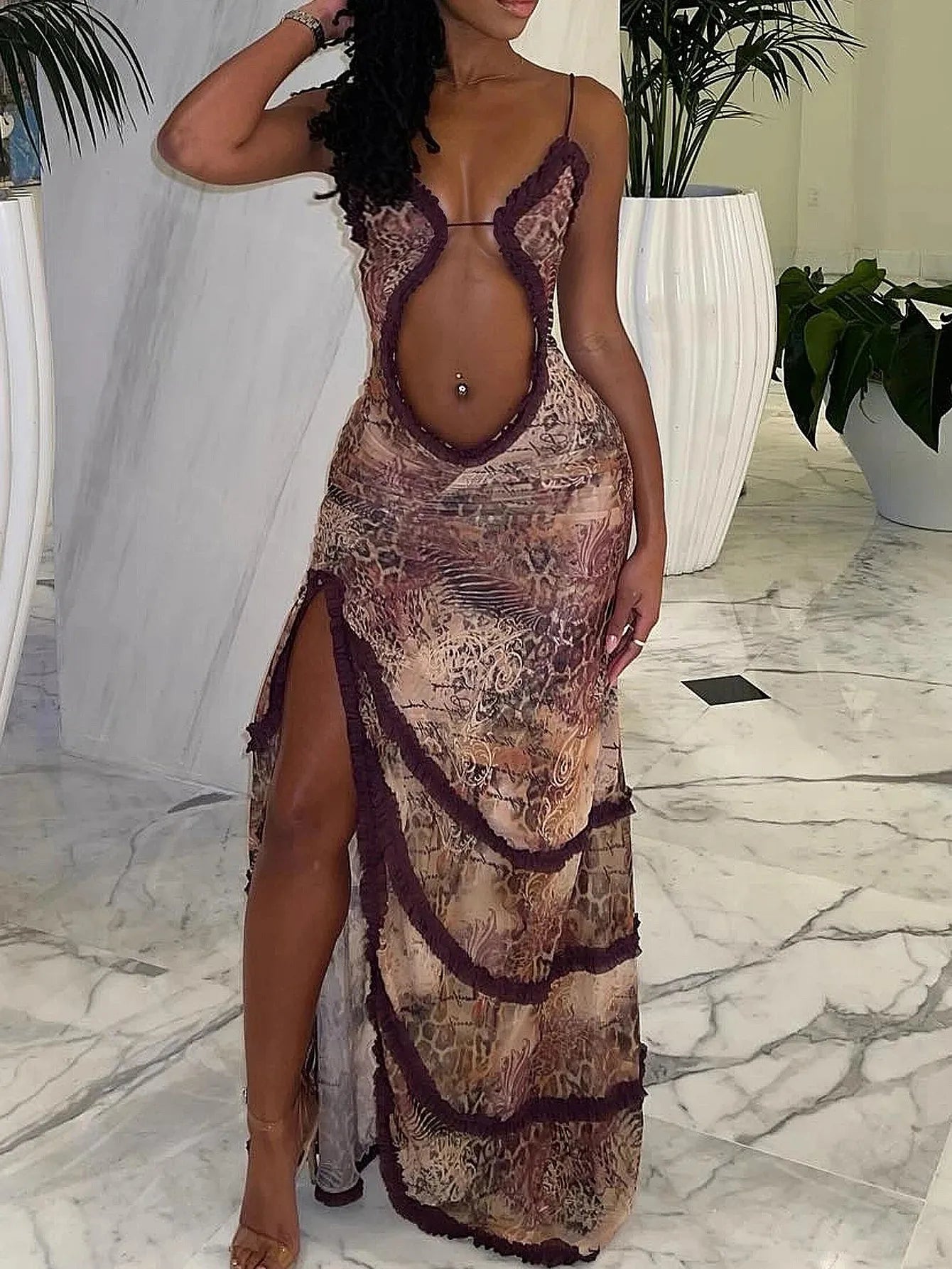 Milena Printed Backless Slip Maxi Dress