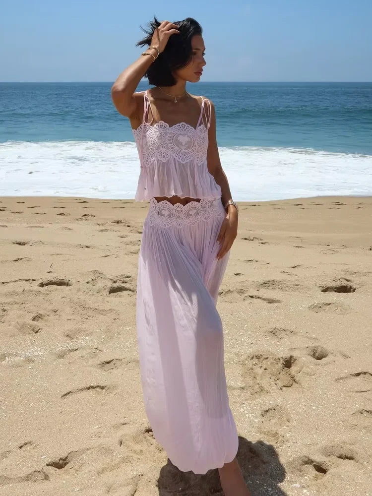 Paloma Lace-Up Pleated Pants Set Two-piece