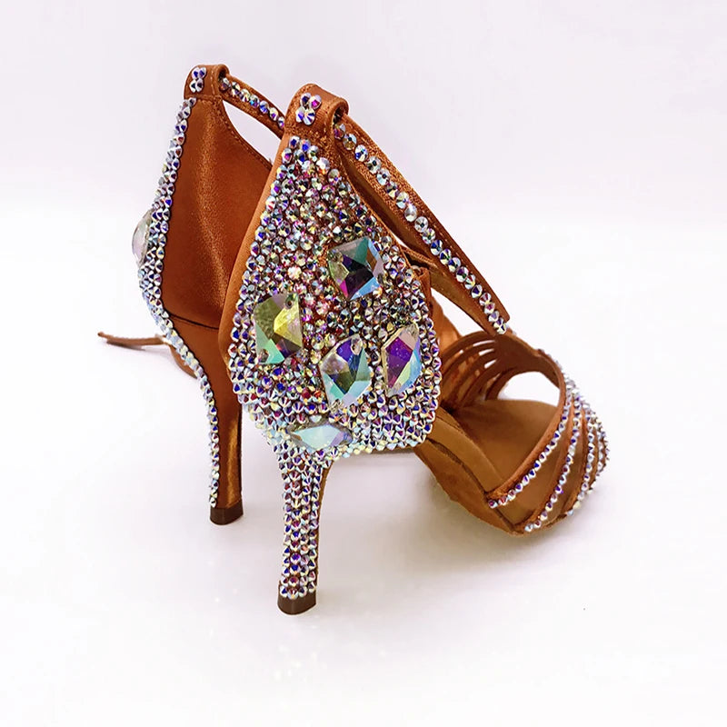 Latin Dance Shoes Full Rhinestone Girls Latin Dance Shoes Soft Bottom Adult SALSA Diamond Salsa Latin Ballroom Shoes Secondary image