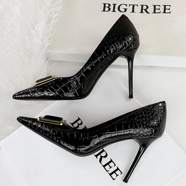 BIGTREE Shoes Women 10 Cm Metal Belt buckle Ladies Pumps Women Luxury Banquet Shoes Stilettos High Heels Women Sexy Party Shoes