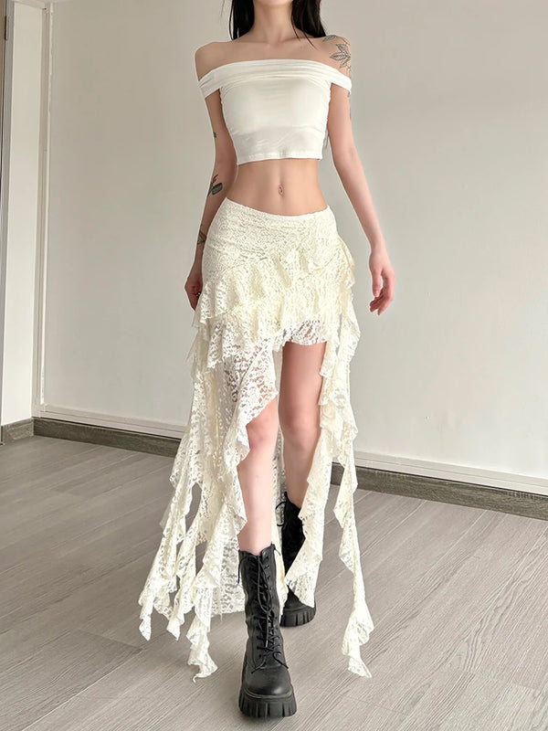Arden Tassel Lace Asymmetrical Maxi Skirt One-piece