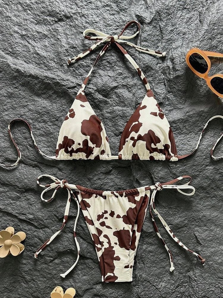 Macy Cow-Print Halter Bikini Two-piece Main image