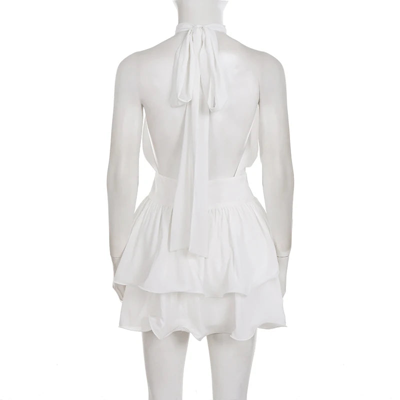 Zahara White Layered Halter A-Line Mini Dress