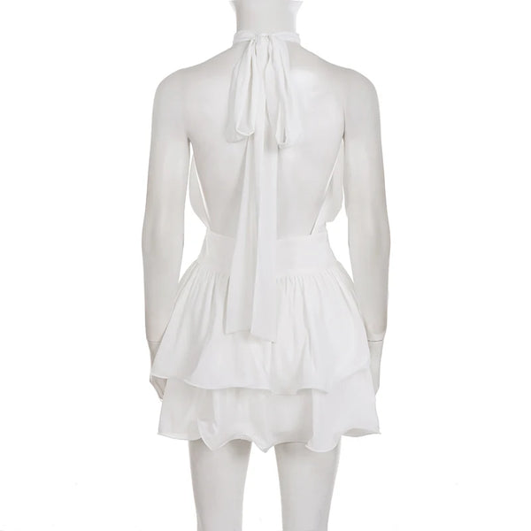 Zahara White Layered Halter A-Line Mini Dress