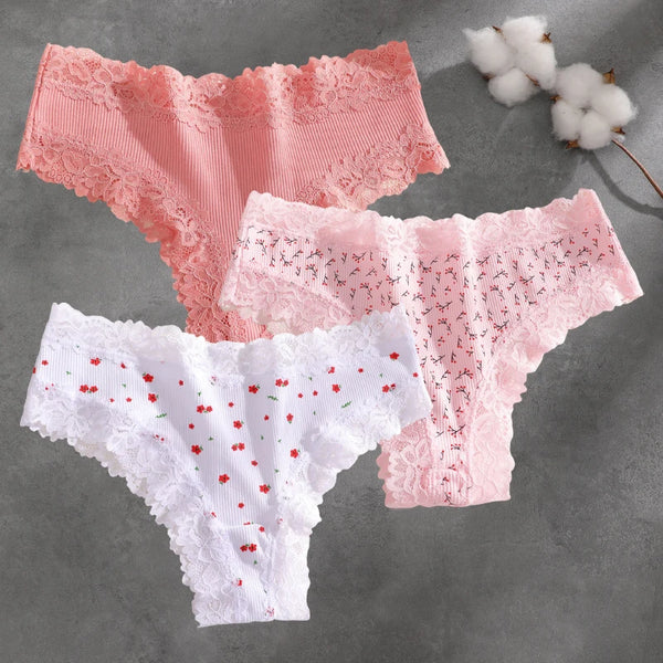 Brielle Floral Lace Bikini Panty Pack Lingerie 3-piece