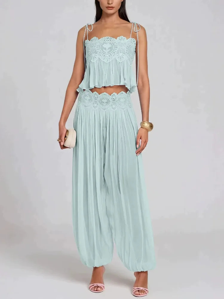 Paloma Lace-Up Pleated Pants Set Two-piece