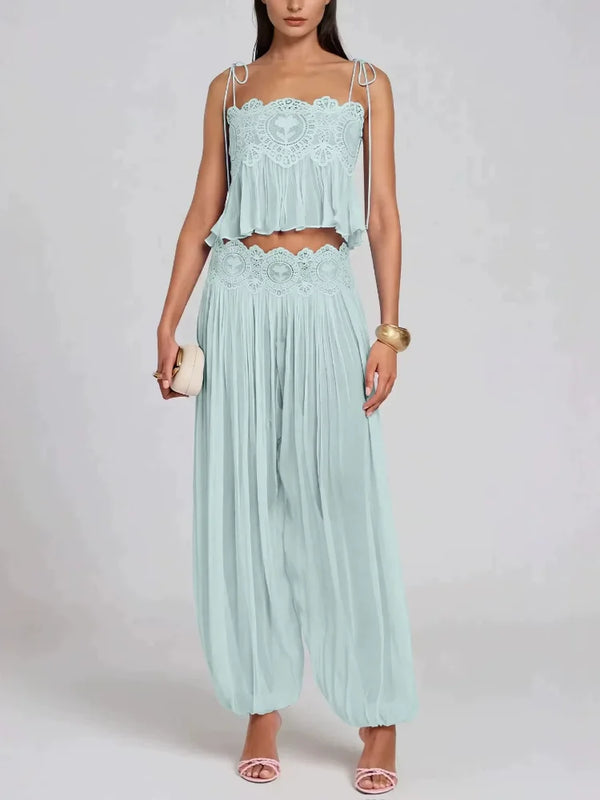 Paloma Lace-Up Pleated Pants Set Two-piece