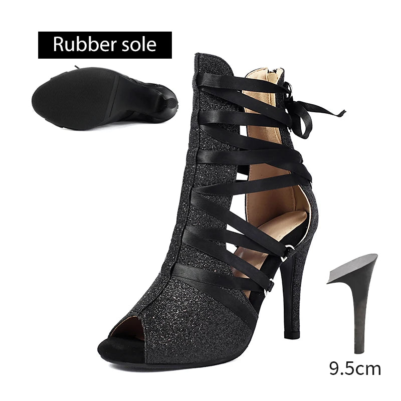 DKZSYIM Women Dance Boots Girls Ladies Jazz Dancing Shoes Thin Heels Glitter Shining Latin Indoor Party Dance Shoes Personalized