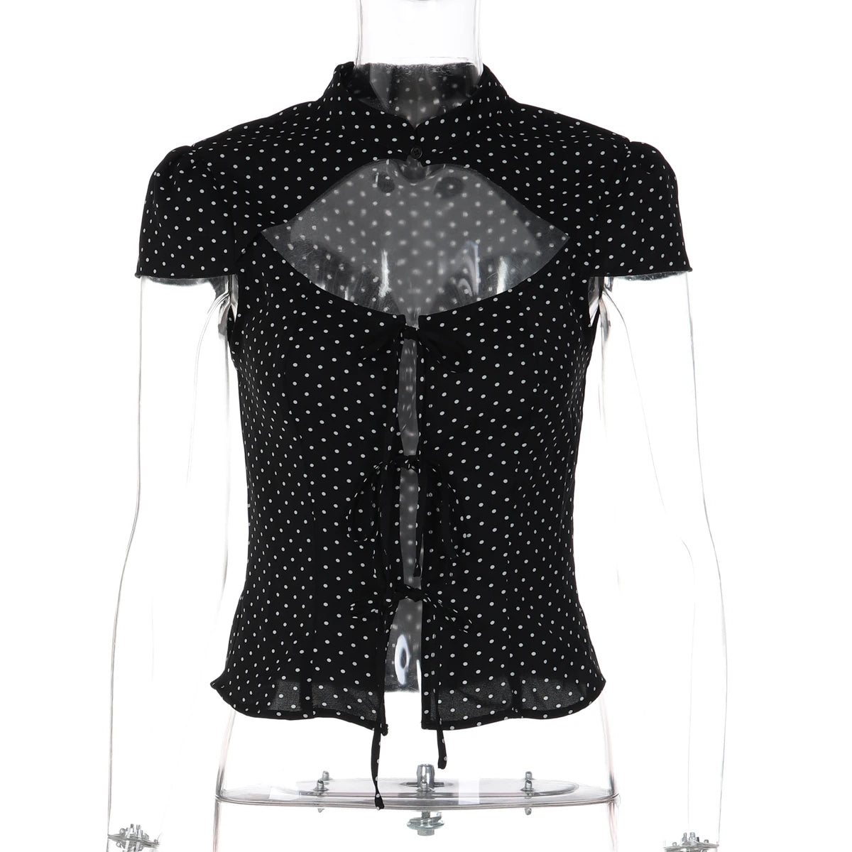 Dulzura Women'S Sexy Hollow Out Short Sleeve Lace Up Polka Dot T-Shirt Vintage Casual Y2K Top Party Club Street Summer Clothes