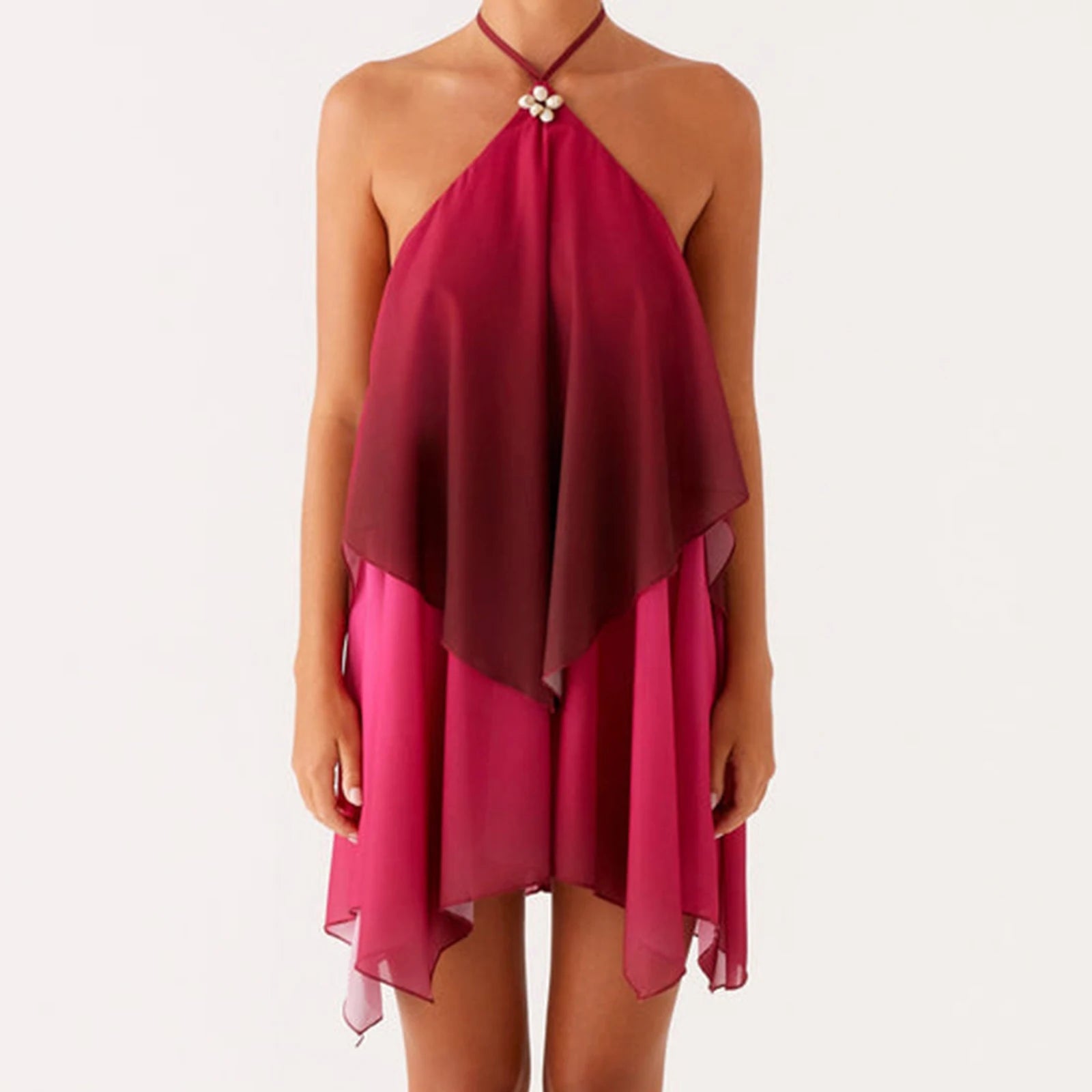 Lana Gradient Halter Tie-Up Ruffle Sleeveless Mini Dress