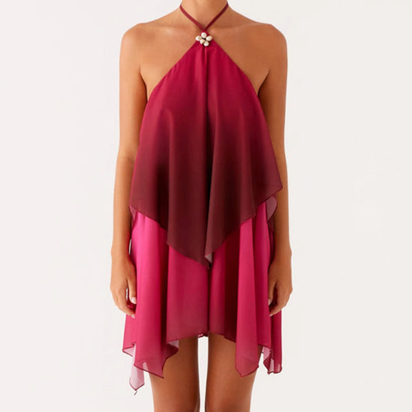 Lana Gradient Halter Tie-Up Ruffle Sleeveless Mini Dress