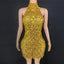 Selena Crystal Sheer Bodycon Halter Mini Dress