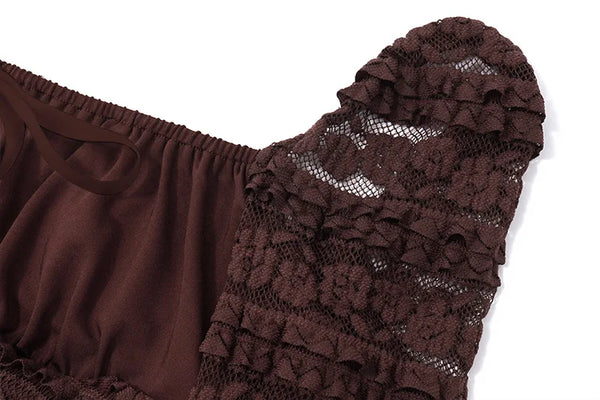 Cocoa Floral-Lace Flare-Sleeve Mini Dress