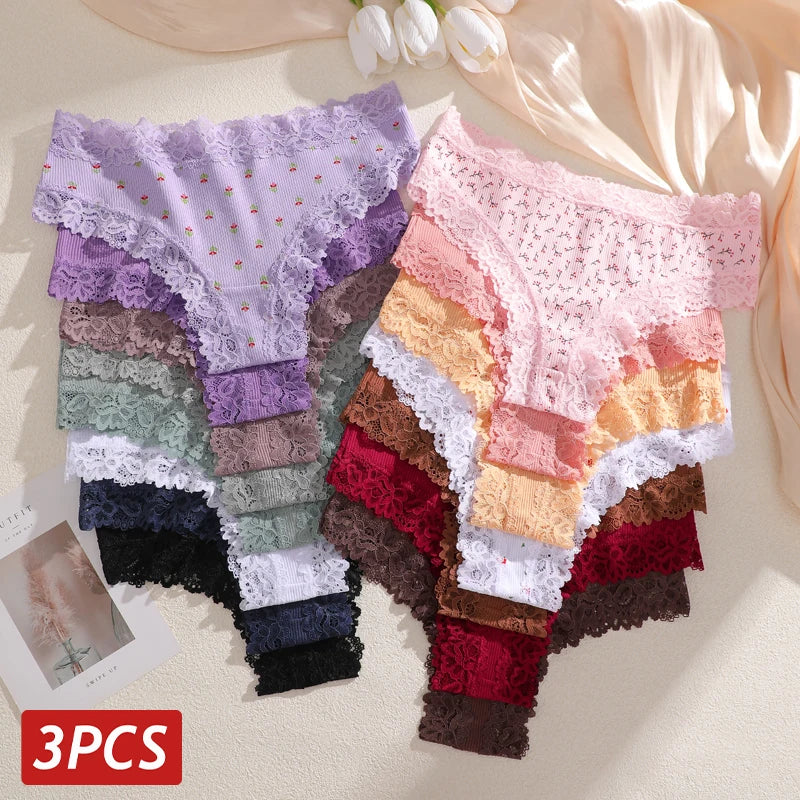 Brielle Floral Lace Bikini Panty Pack Lingerie 3-piece Main image