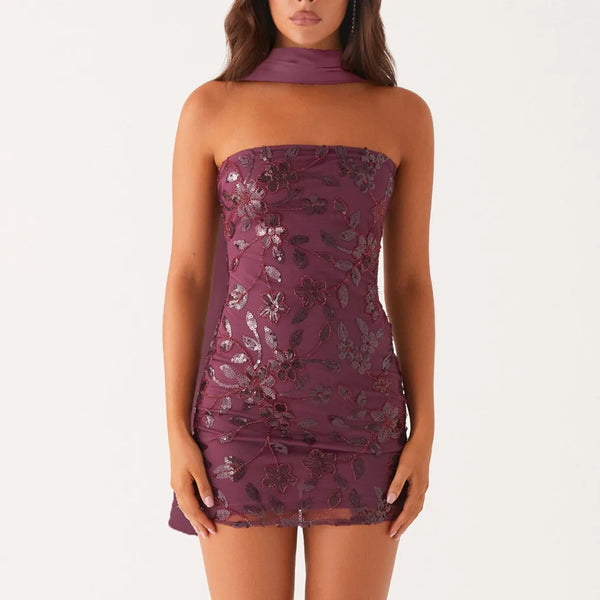 Blair Sequin Off-Shoulder Bandeau Mini Dress