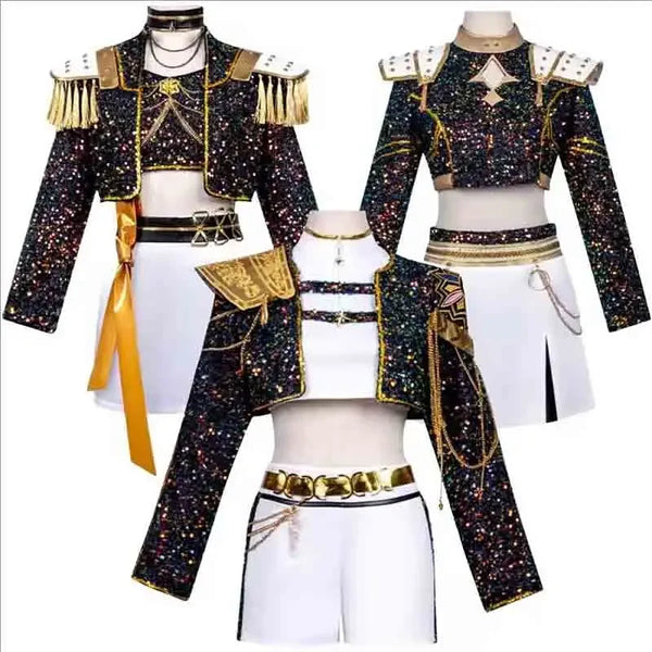 Aurelia Sequin Gold-Trim Idol Stage Costume Set (Kids' Sizes 110-150)