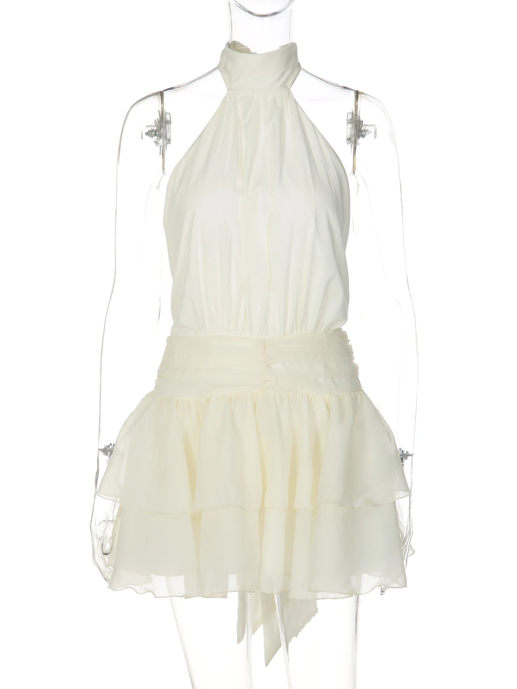 Violetta Chiffon Ruched Halter Mini Dress